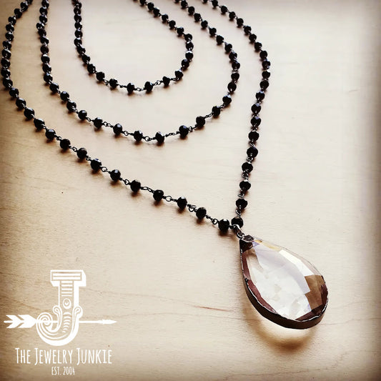 Faceted Glass Beaded Triple Strand Layering Necklace w/ Pendant