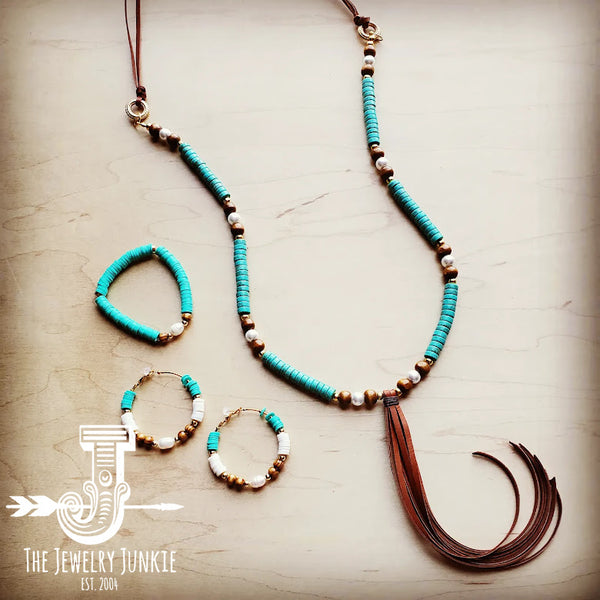 *Bracelet Bar-Turquoise and Pearl Stretch Bracelet 805w