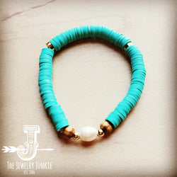 *Bracelet Bar-Turquoise and Pearl Stretch Bracelet 805w