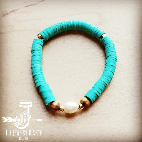 *Bracelet Bar-Turquoise and Pearl Stretch Bracelet 805w