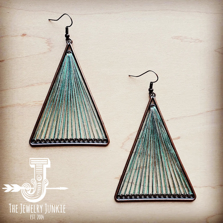 Large Woven Triangle Earrings in Teal 206d
