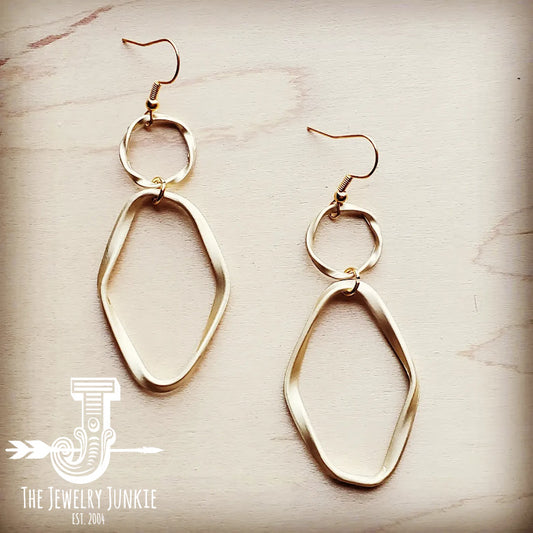 Matte Gold Hoop Earrings with Oval Hoop Dangle 203u