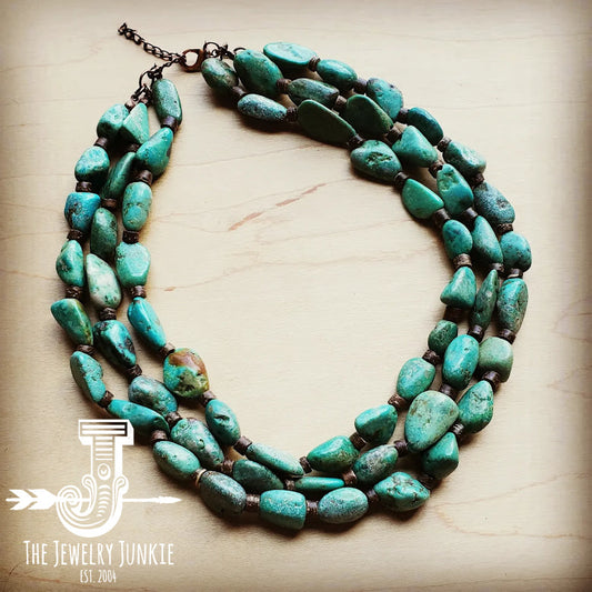Large Triple Strand Natural Turquoise & Wood Collar Necklace 252x