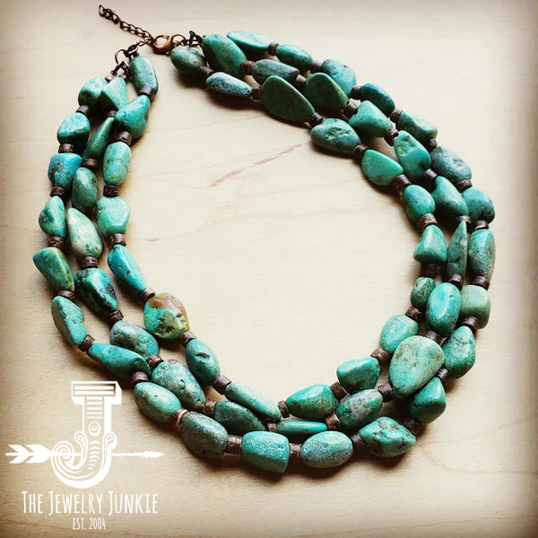 Large Triple Strand Natural Turquoise & Wood Collar Necklace 252x
