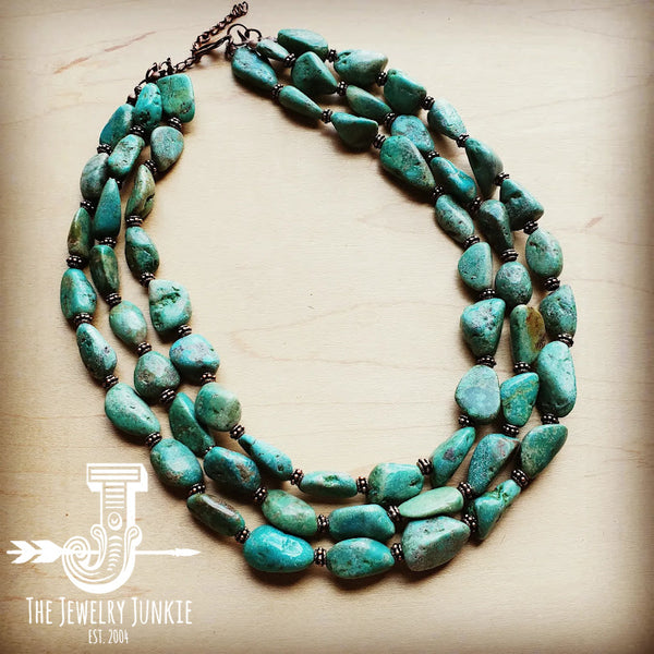 Large Triple Strand Natural Turquoise & Copper Collar Necklace 252y