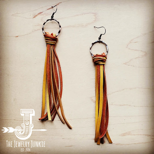 *Deer Skin Leather Tassel Earring-Tan & Mustard 205v