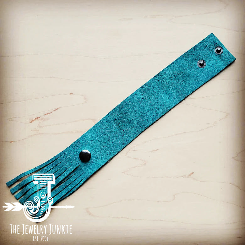 Suede Leather Fringe Cuff in Turquoise 003u
