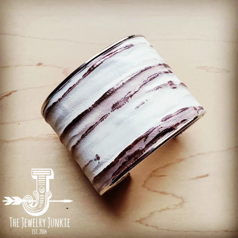 *Wide Cuff Bangle Bracelet in White Chateau Leather 003o