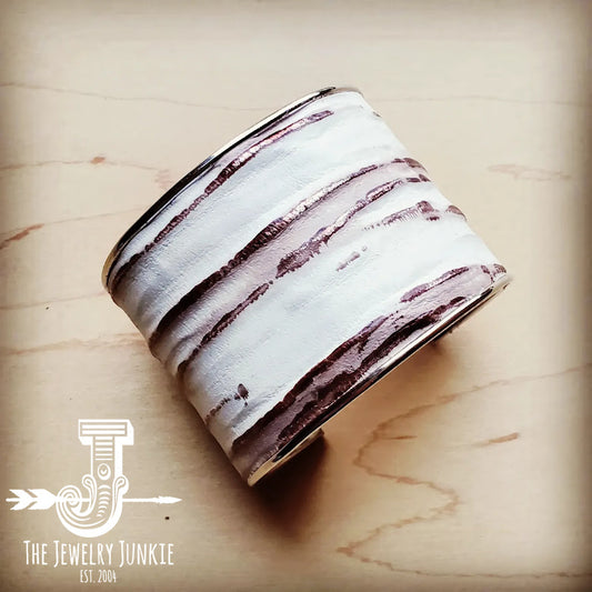 *Wide Cuff Bangle Bracelet in White Chateau Leather 003o