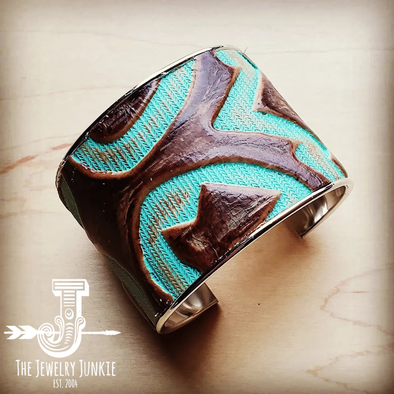 Wide Cuff Bangle Bracelet in Turquoise Laredo Leather 003g