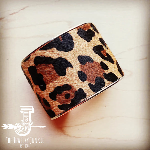 Wide Cuff Bangle Bracelet in Leopard Hair-on-Hide 003s