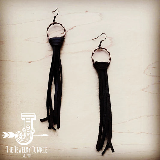 Deer Skin Leather Tassel Earring-Black 206e