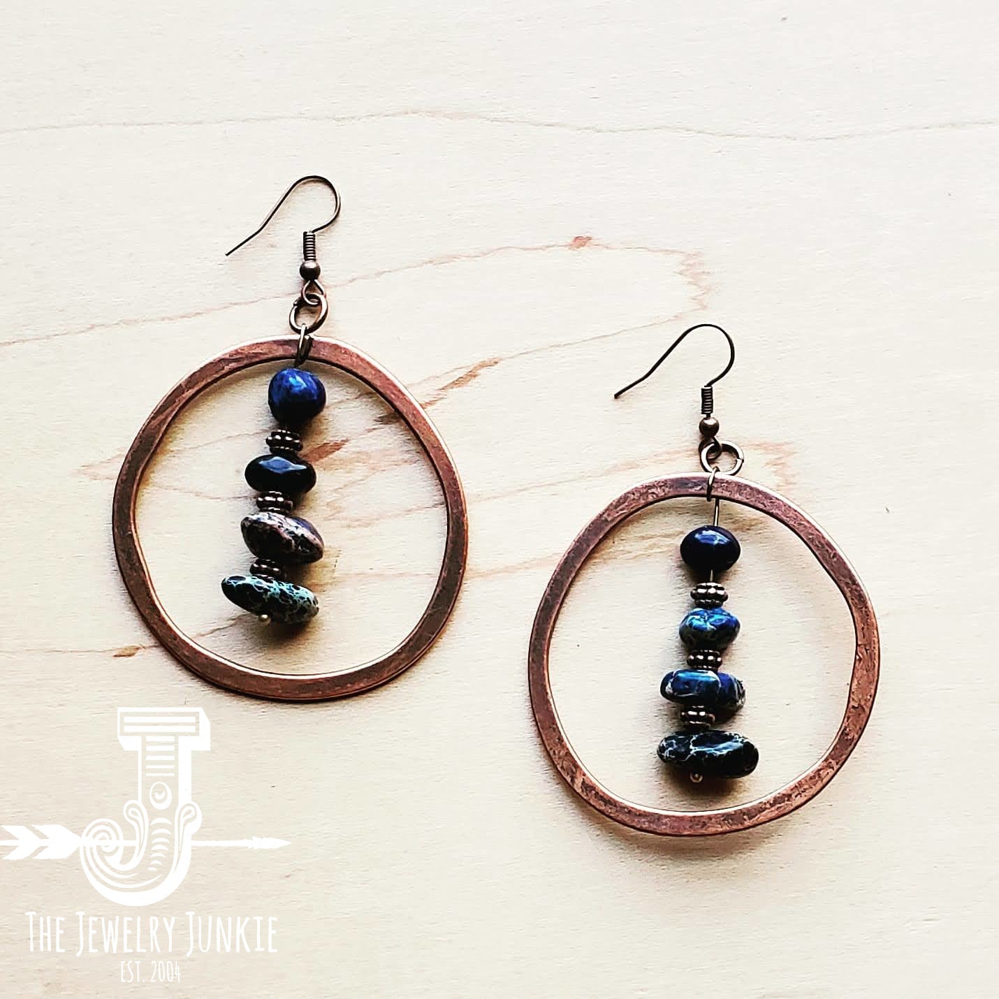 *Copper Hoop Earrings w/ Blue Lapis and Copper 201s