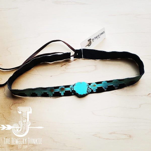 Blue Navajo Embossed Leather Hat Band Only 950a