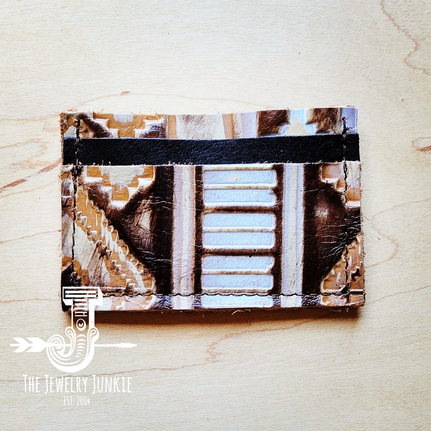 **Embossed Leather Credit Card Holder- Sienna Navajo 602z
