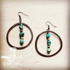 Copper Hoop Earrings w/ Natural Turquoise and Wood
