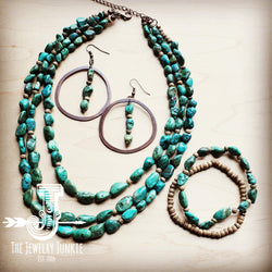 Copper Hoop Earrings w/ Natural Turquoise and Wood 201q