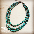 Triple Strand Natural Turquoise & Wood Collar Necklace