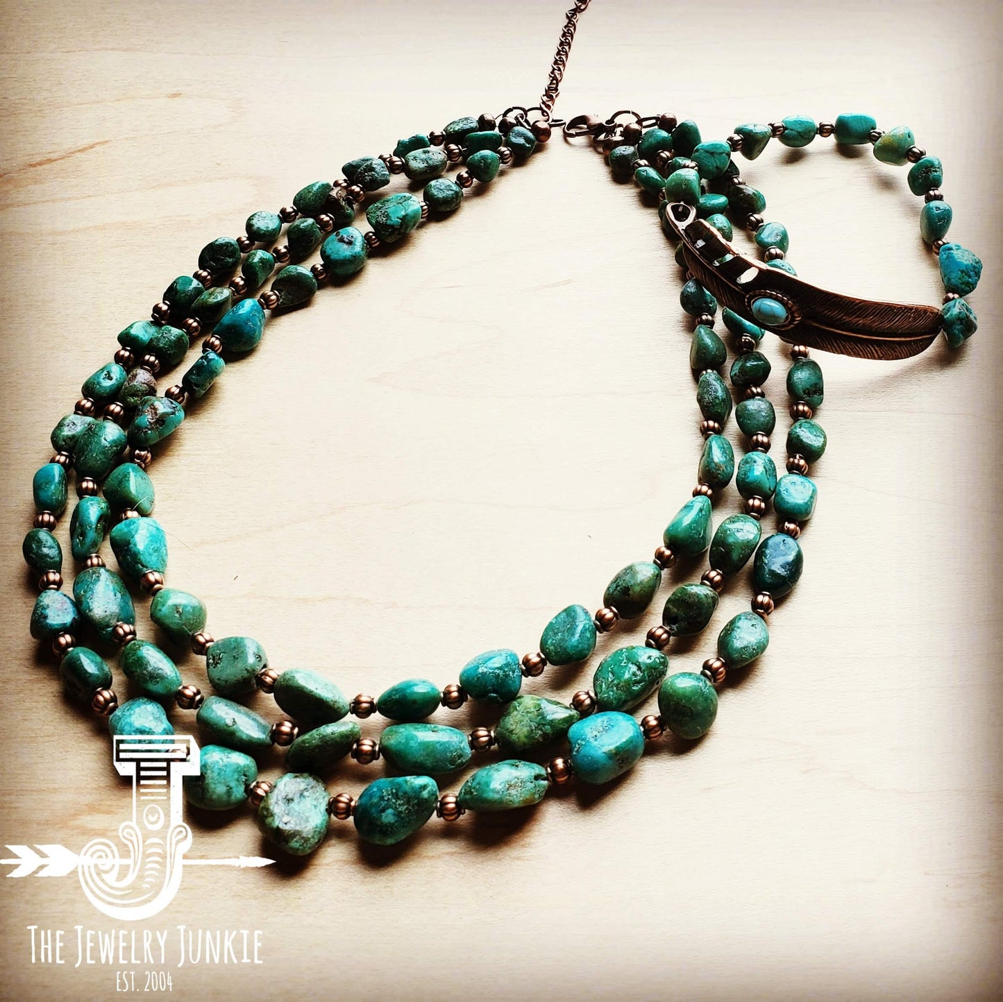 Triple Strand Natural Turquoise & Copper Collar Necklace