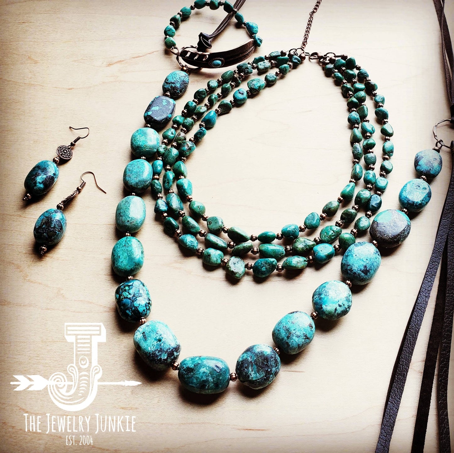 Triple Strand Natural Turquoise & Copper Collar Necklace