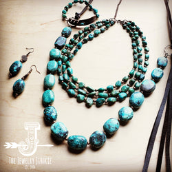 Triple Strand Natural Turquoise & Copper Collar Necklace