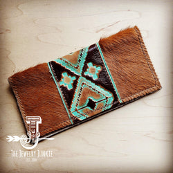 Hair-on-hide Leather Wallet w/ Turquoise Navajo Accent 300y