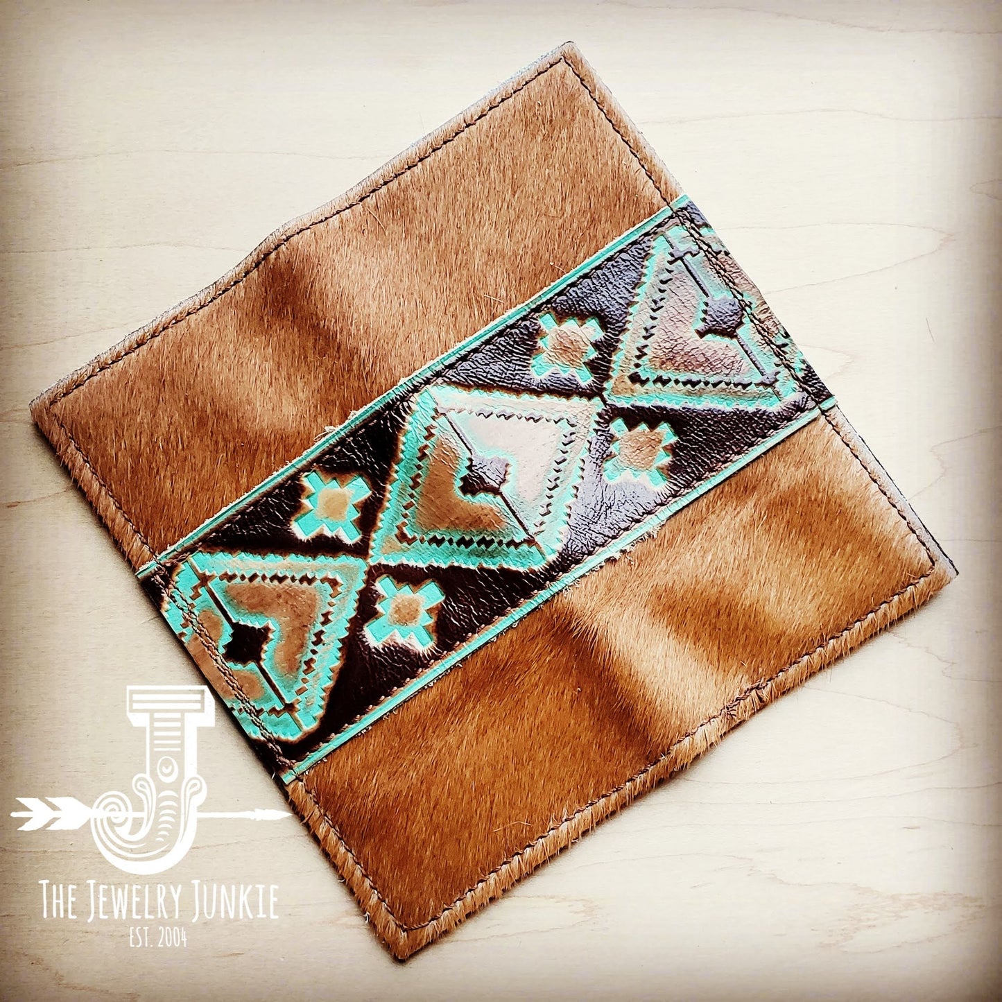 Hair-on-hide Leather Wallet w/ Turquoise Navajo Accent 300y