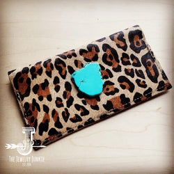 Hair-on-hide Leather Wallet-Leopard w/ Turquoise Slab 300x
