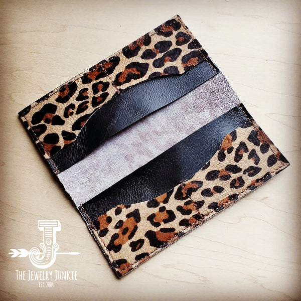 Hair-on-hide Leather Wallet-Leopard w/ Turquoise Slab 300x