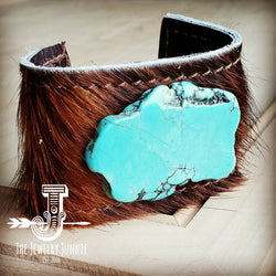 Leather Cuff w/ Leather Tie-Dark Brown Hide and Turquoise Slab (011p)