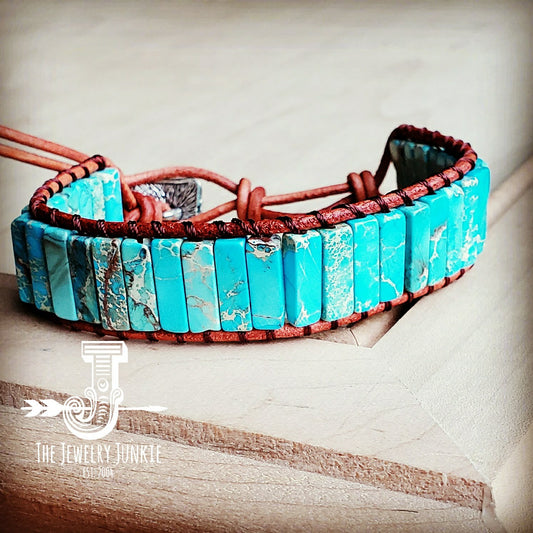 Woven Regalite Stacked Stone Bracelet-Turquoise