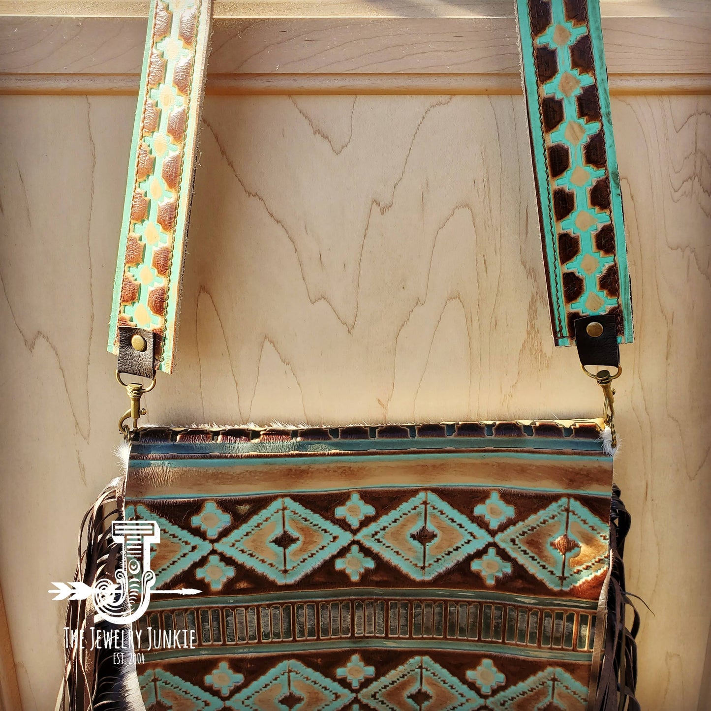 Hair-On-Hide w/ Turquoise Navajo Flap Crossbody Handbag 503d