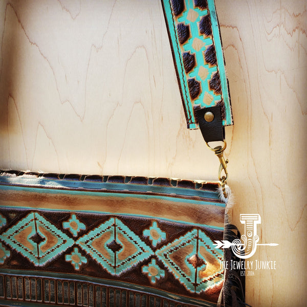 Hair-On-Hide w/ Turquoise Navajo Flap Crossbody Handbag 503d