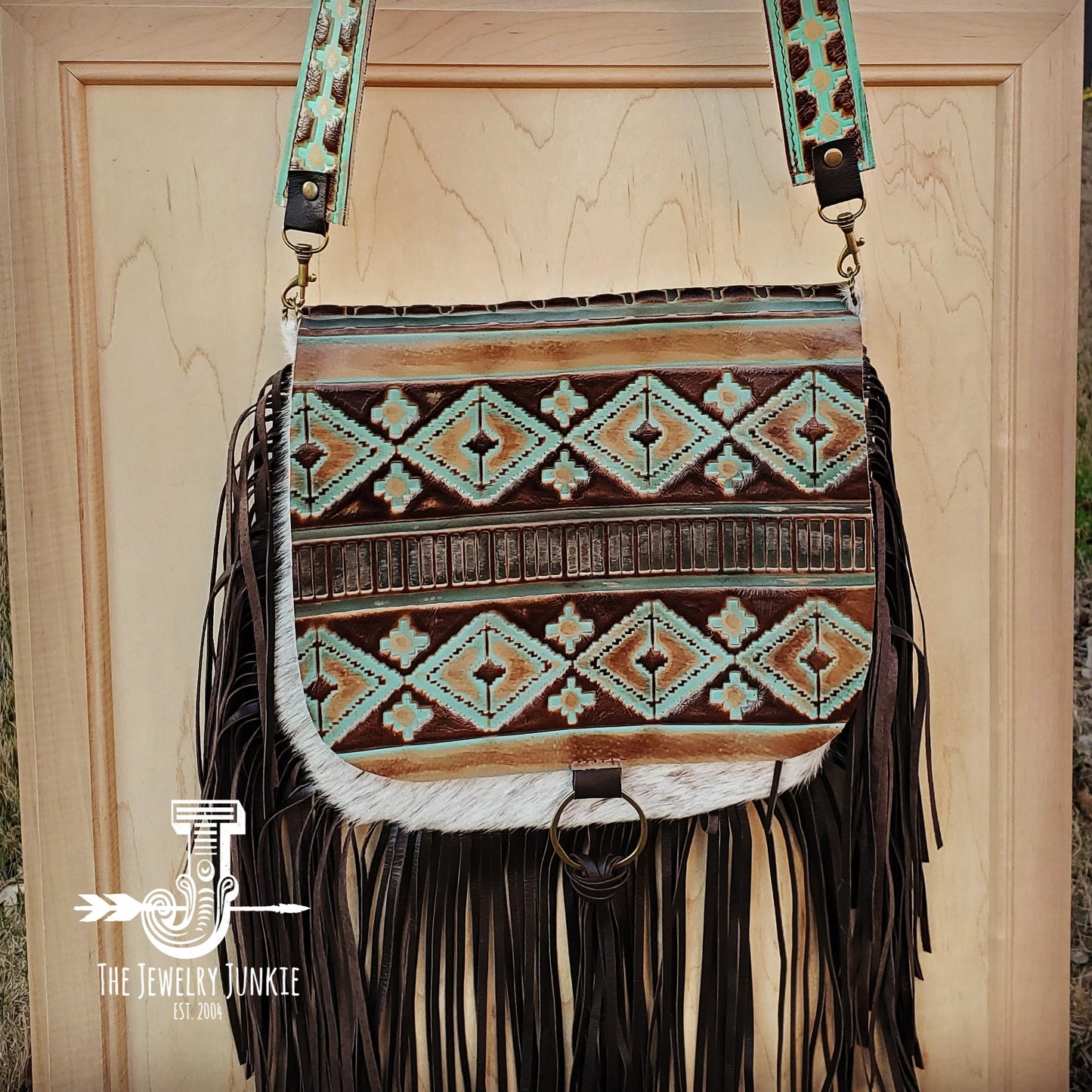 Hair-On-Hide w/ Turquoise Navajo Flap Crossbody Handbag 503d