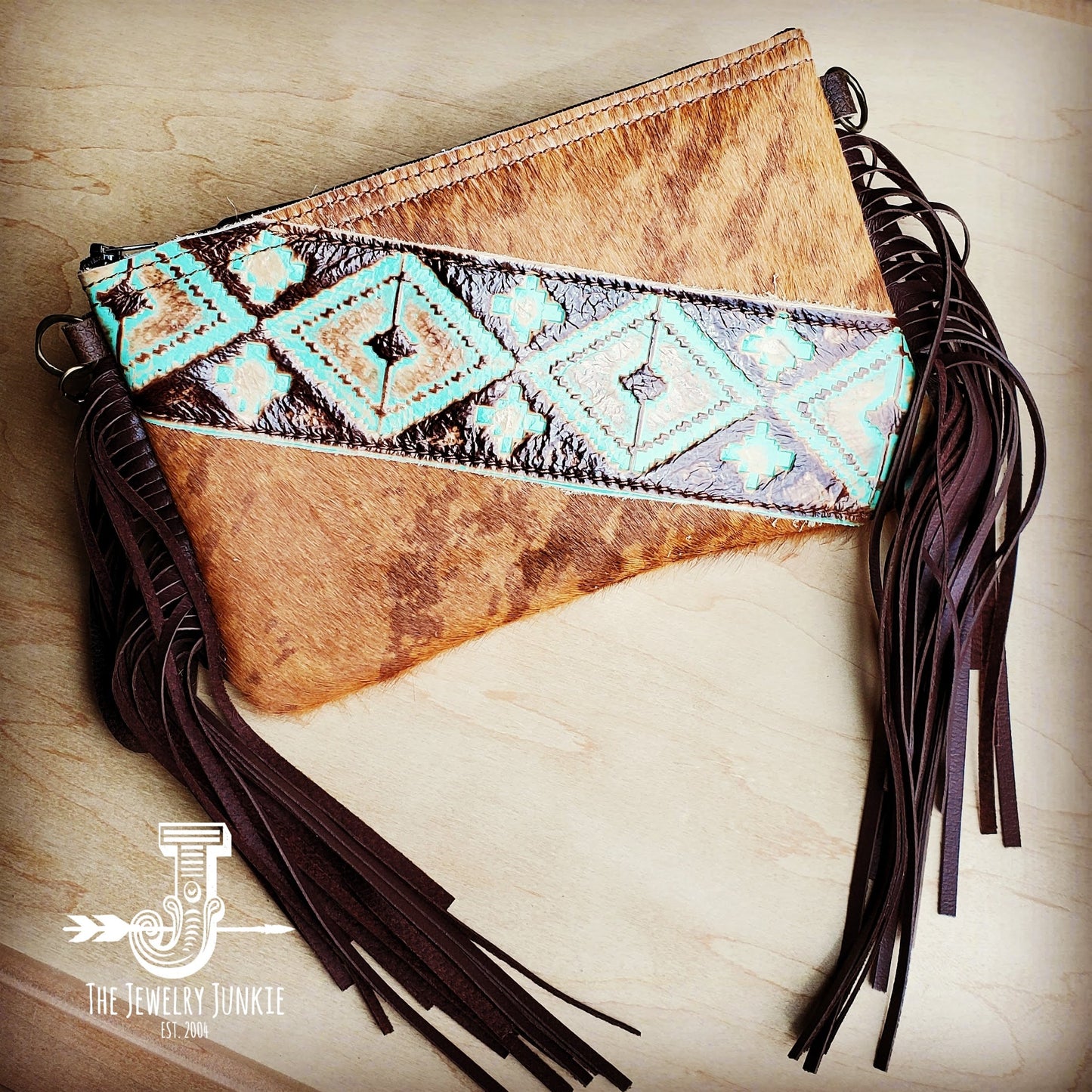 Hair on Hide Handbag w/ Leather Fringe and Navajo Side Accent 501z