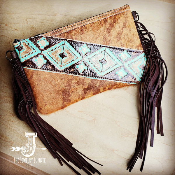 Hair on Hide Handbag w/ Leather Fringe and Navajo Side Accent 501z