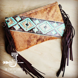 Hair on Hide Handbag w/ Leather Fringe and Navajo Side Accent 501z
