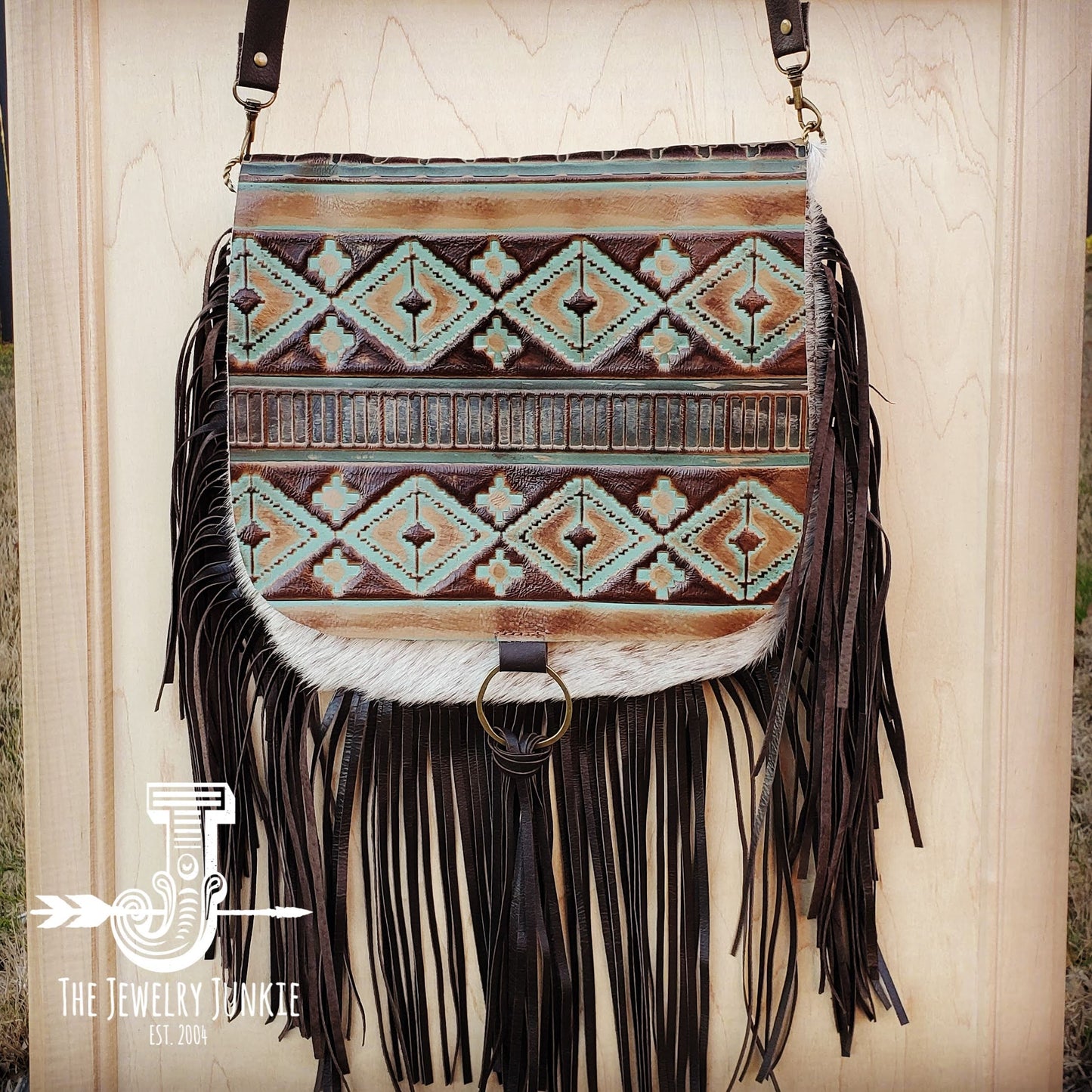 Hair-On-Hide w/ Turquoise Navajo Flap Crossbody Handbag 503d