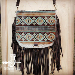 Hair-On-Hide w/ Turquoise Navajo Flap Crossbody Handbag 503d