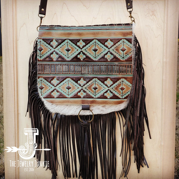 Hair-On-Hide w/ Turquoise Navajo Flap Crossbody Handbag 503d