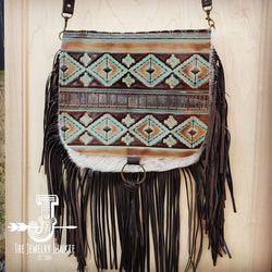 Hair-On-Hide w/ Turquoise Navajo Flap Crossbody Handbag 503d