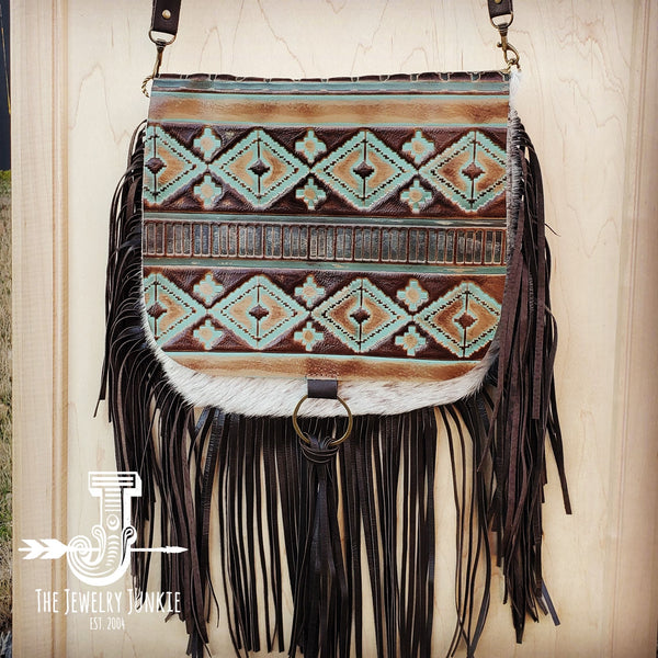 Hair-On-Hide w/ Turquoise Navajo Flap Crossbody Handbag 503d