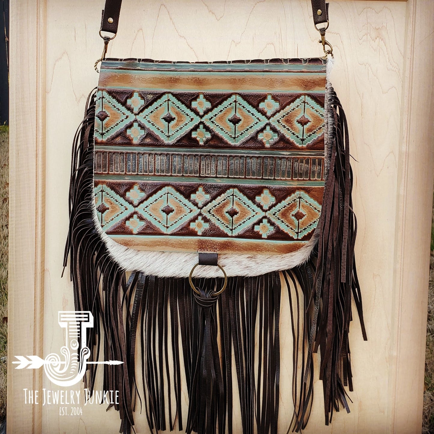 Hair-On-Hide w/ Turquoise Navajo Flap Crossbody Handbag 503d