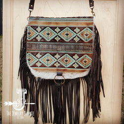 Hair-On-Hide w/ Turquoise Navajo Flap Crossbody Handbag 503d