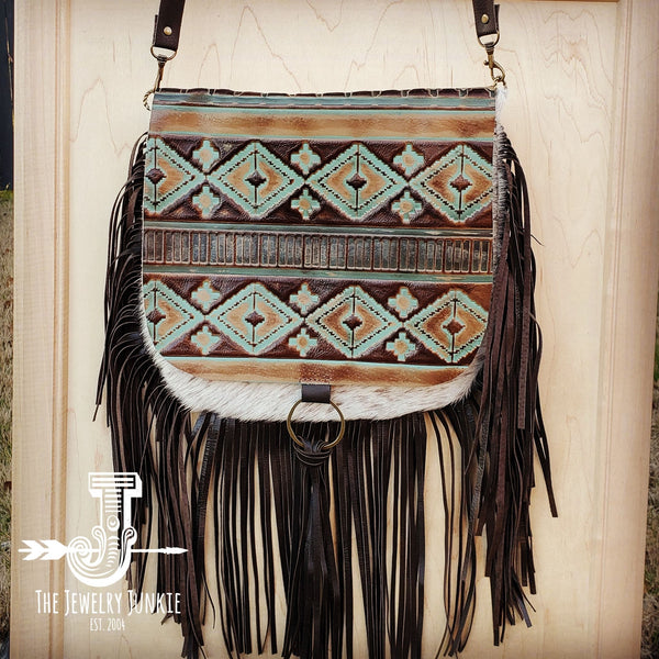 Hair-On-Hide w/ Turquoise Navajo Flap Crossbody Handbag 503d