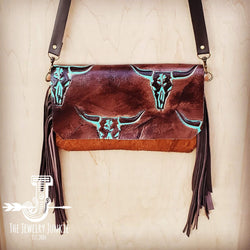*Hair on Hide Handbag w/ Turquoise Steer Head Flap 502d