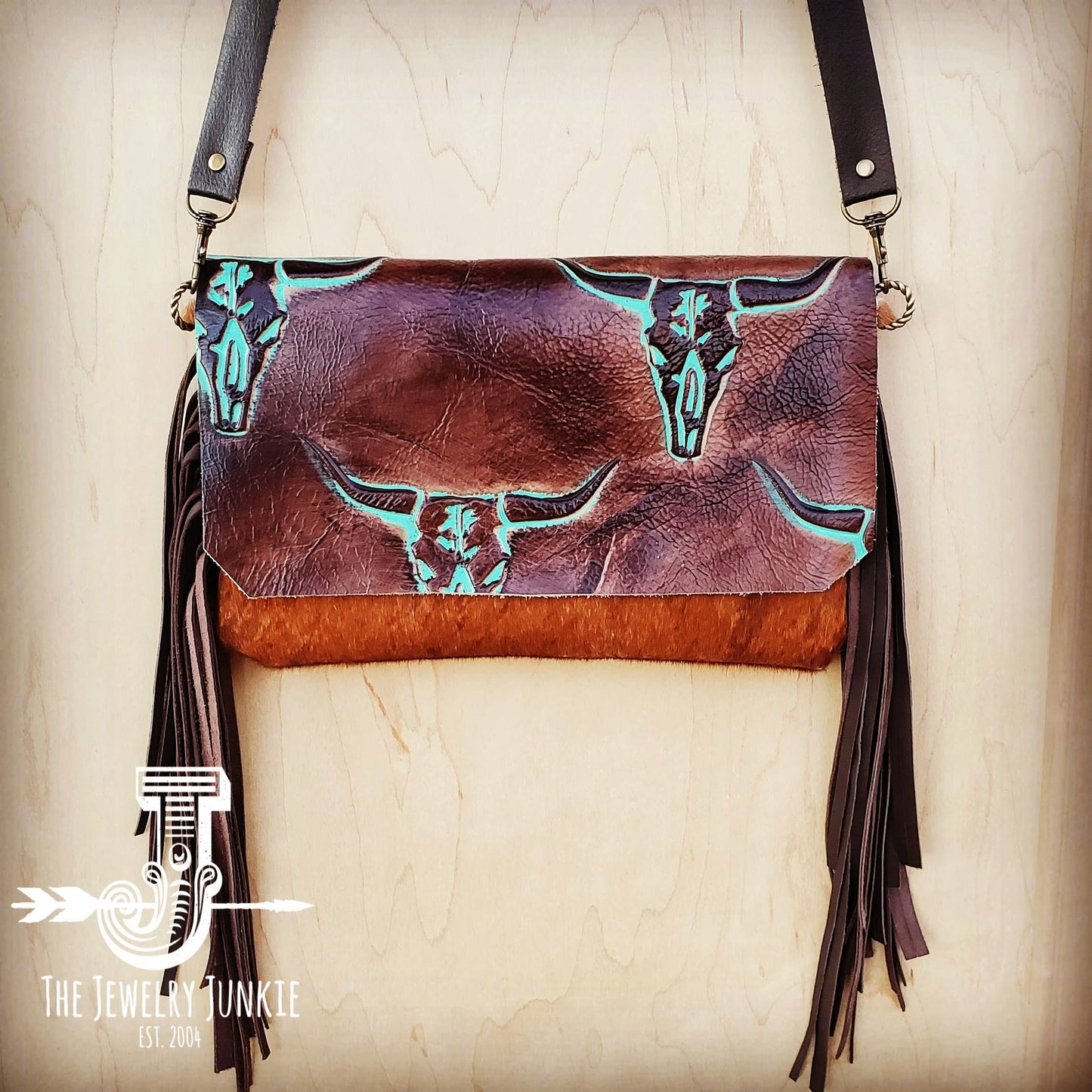 *Hair on Hide Handbag w/ Turquoise Steer Head Flap 502d