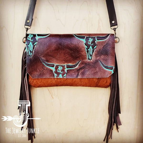 *Hair on Hide Handbag w/ Turquoise Steer Head Flap 502d