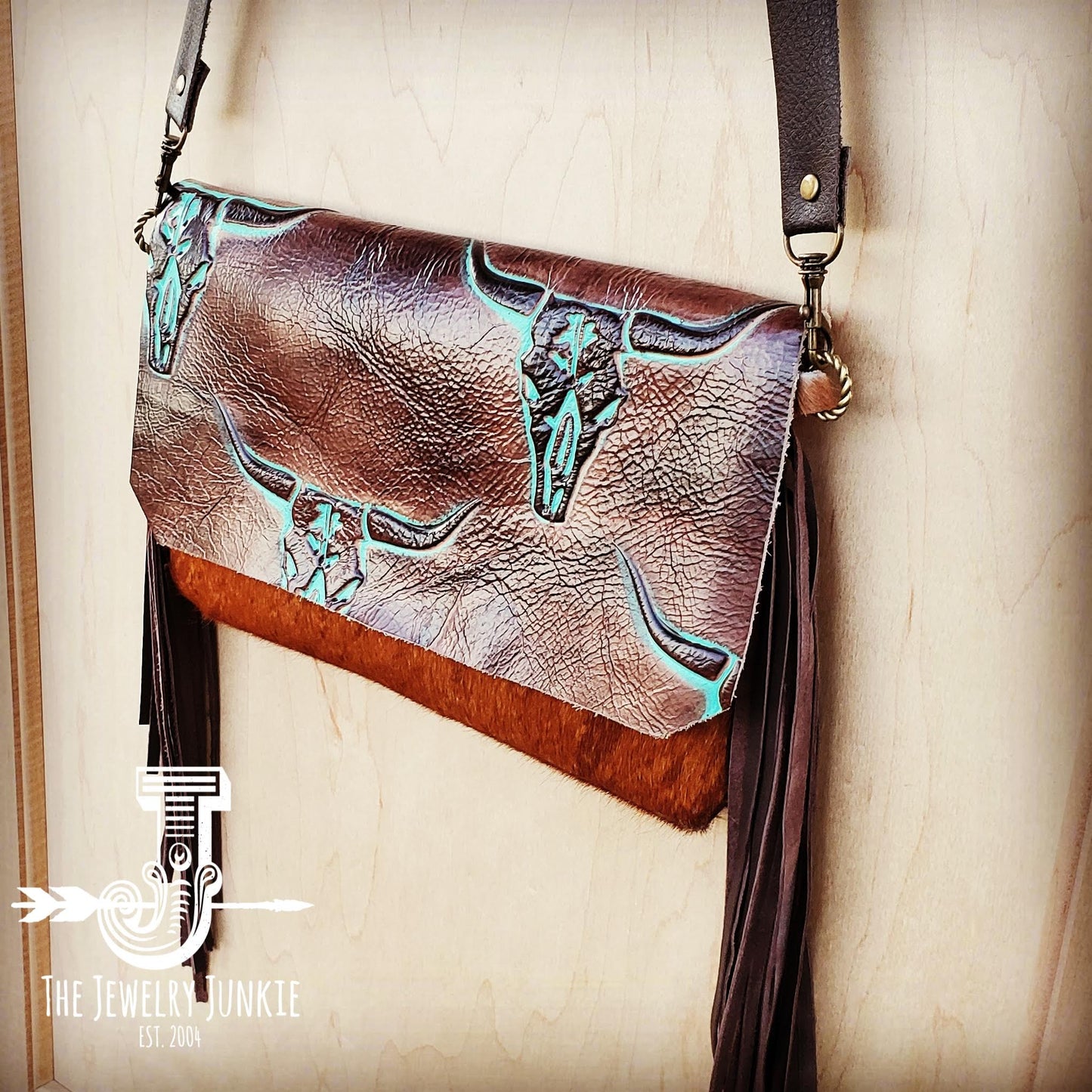 *Hair on Hide Handbag w/ Turquoise Steer Head Flap 502d