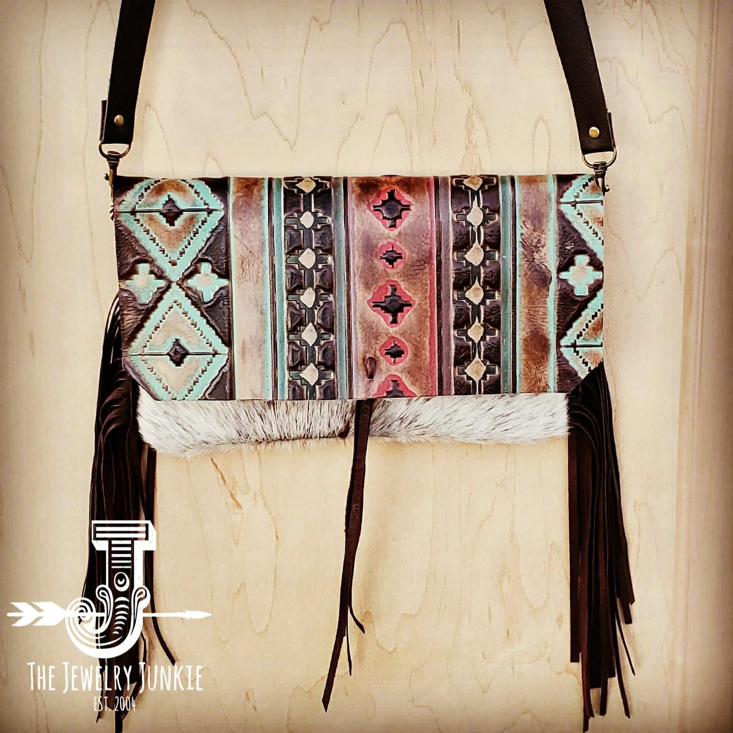 Hair on Hide Clutch w/ Turquoise Navajo Flap 502c